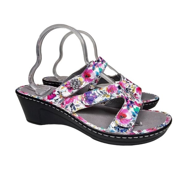 Alegria by PG Lite Loti Leather Blooms Floral Wedge Slide Sandal Multicolor 42 - Picture 1 of 12